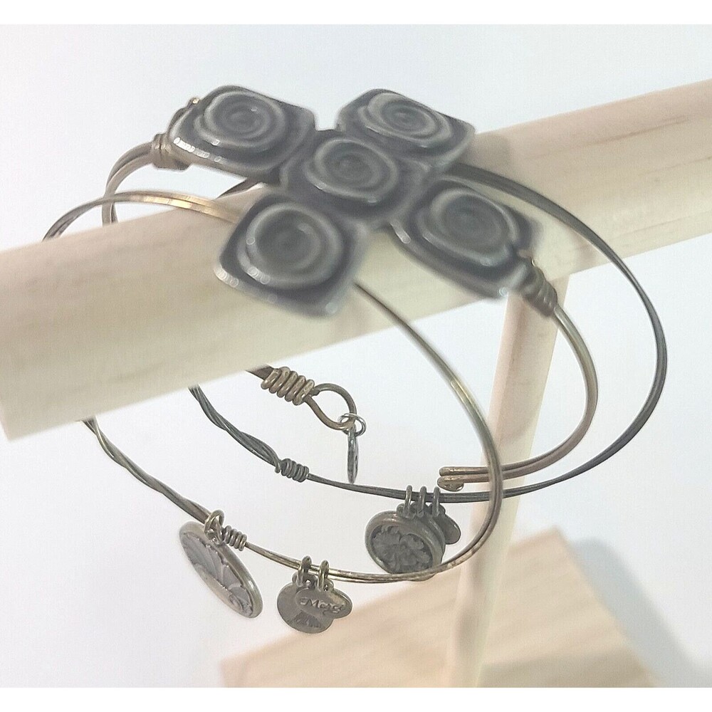 Beaucoup Designs Bronze Tone Cross Pray Grace Wire Charm Bangle Bracelets Set 3